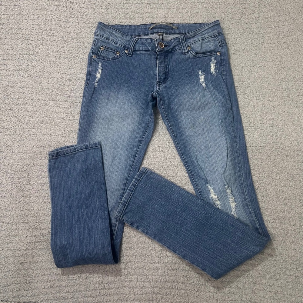 Heritage 1981 Skinny Jeans Low Rise 3 Blue Distressed Y2K Grunge Denim